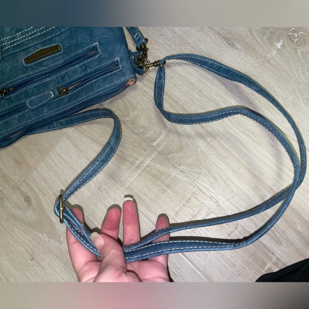 Stone Mountain Blue Jean Denim Look Crossbody Wristlet Bag - Picture 7 of 14